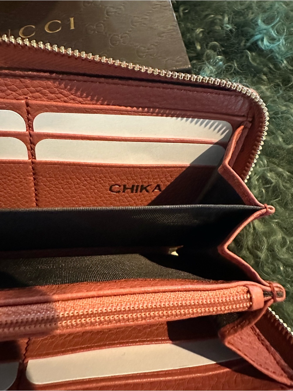 Authentic Gucci Coral-ish Leather Zip Wallet with Tassel - Picture 9 of 12